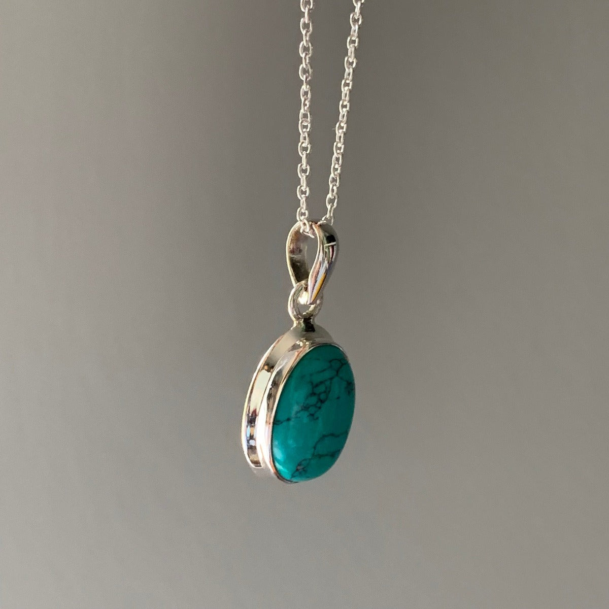 Sterling Silver Classic Oval Turquoise Necklace by Springwaves