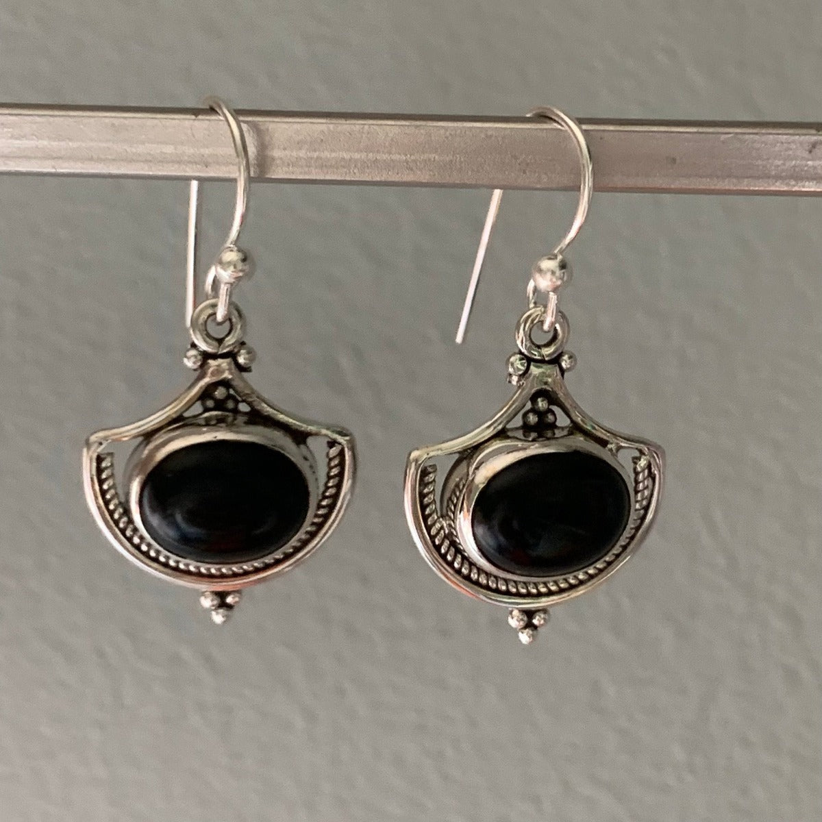 Ornate Black Onyx Sterling Silver Drop Earrings by Springwaves