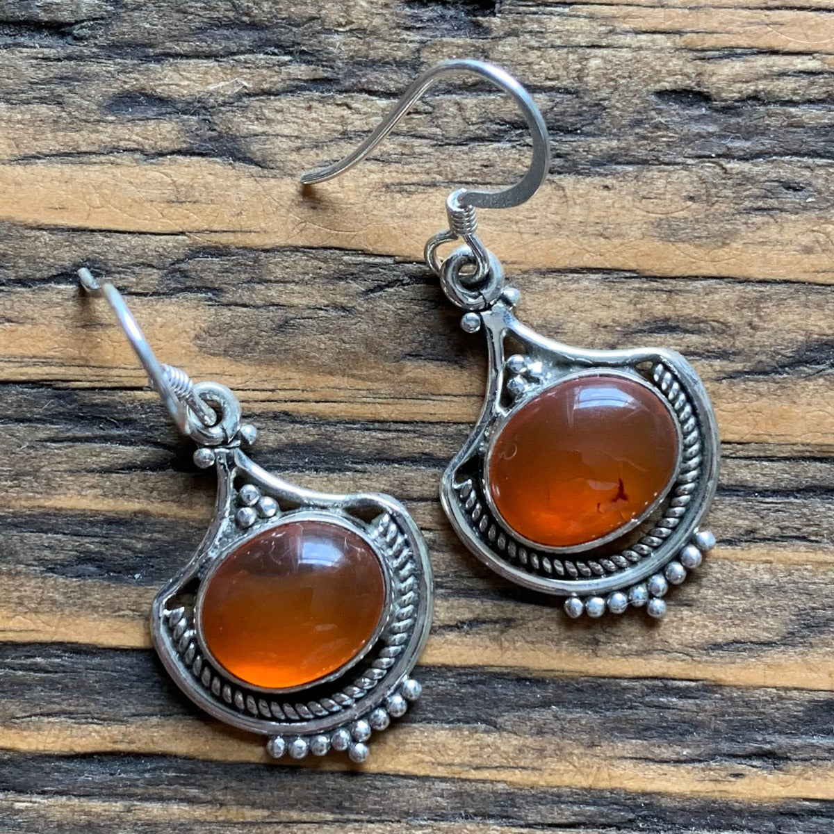 Ornate Carnelian Sterling Silver Drop Earrings by Springwaves