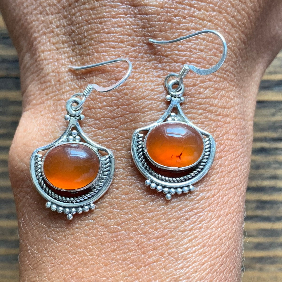 Ornate Carnelian Sterling Silver Drop Earrings by Springwaves