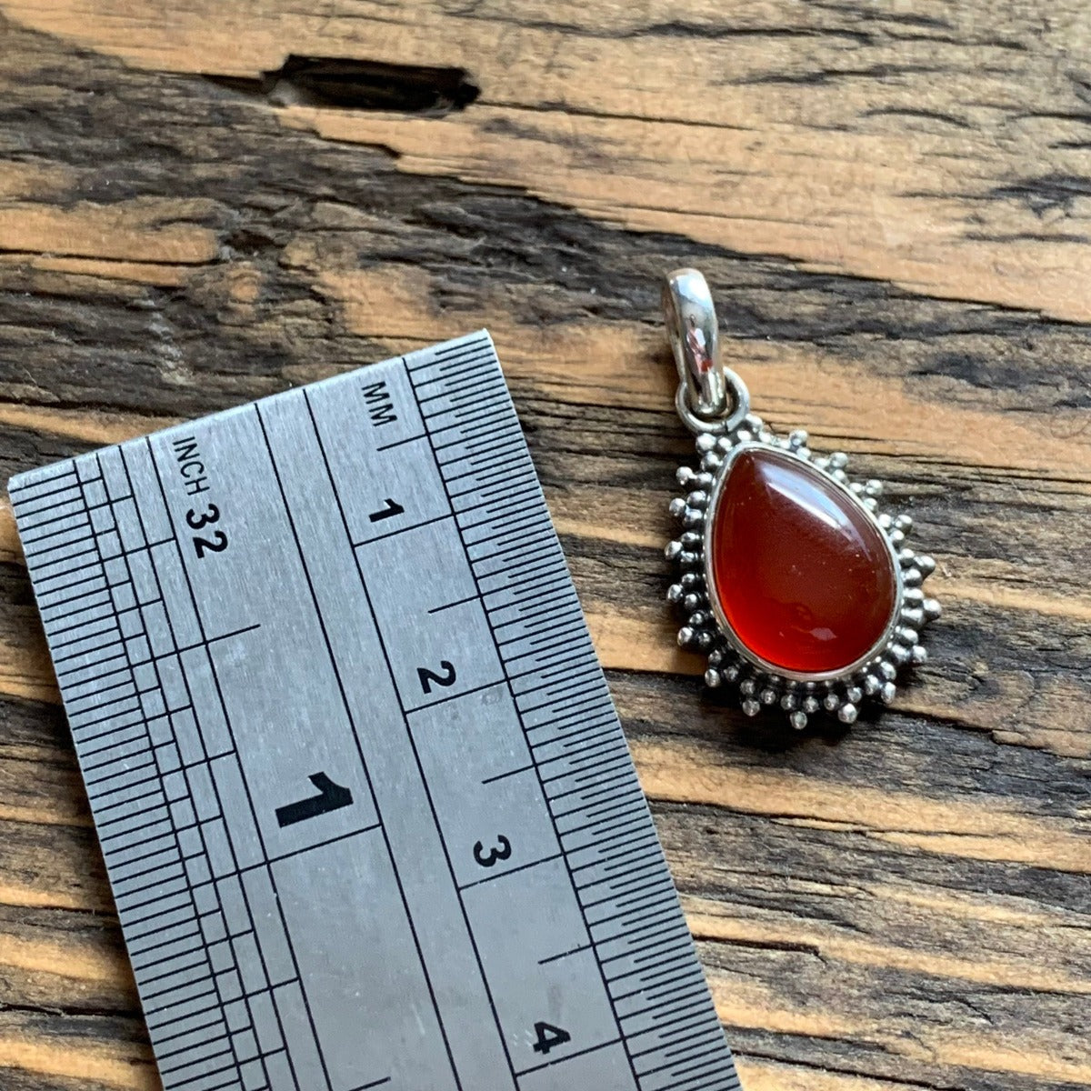 Carnelian Silver Boho Teardrop Necklace by Springwaves