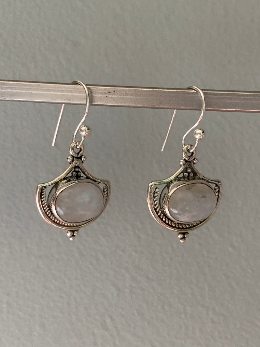 Ornate Moonstone Sterling Silver Drop Earrings by Springwaves