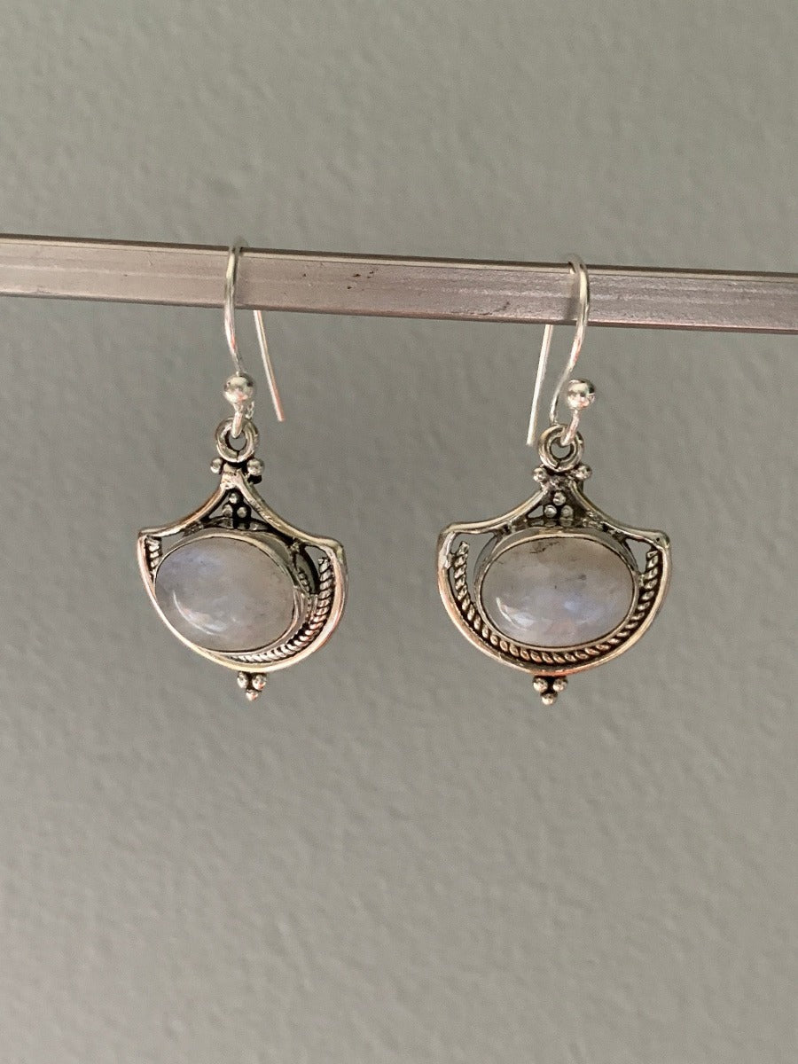 Ornate Moonstone Sterling Silver Drop Earrings by Springwaves
