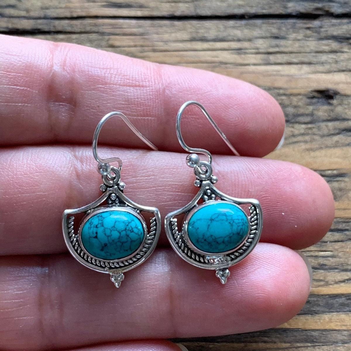 Ornate Turquoise Sterling Silver Drop Earrings by Springwaves