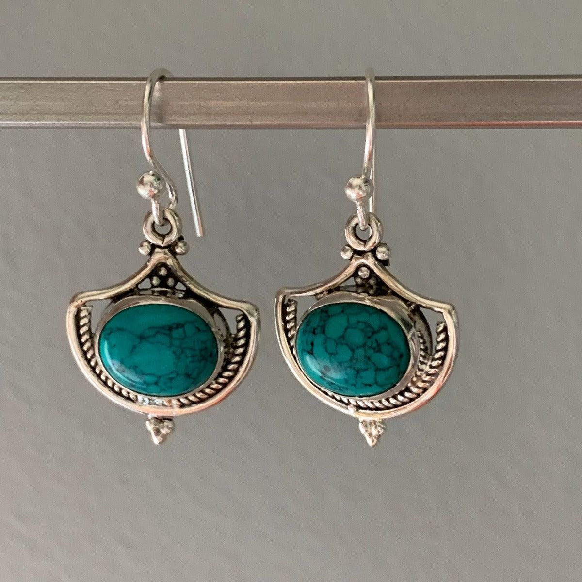 Ornate Turquoise Sterling Silver Drop Earrings by Springwaves