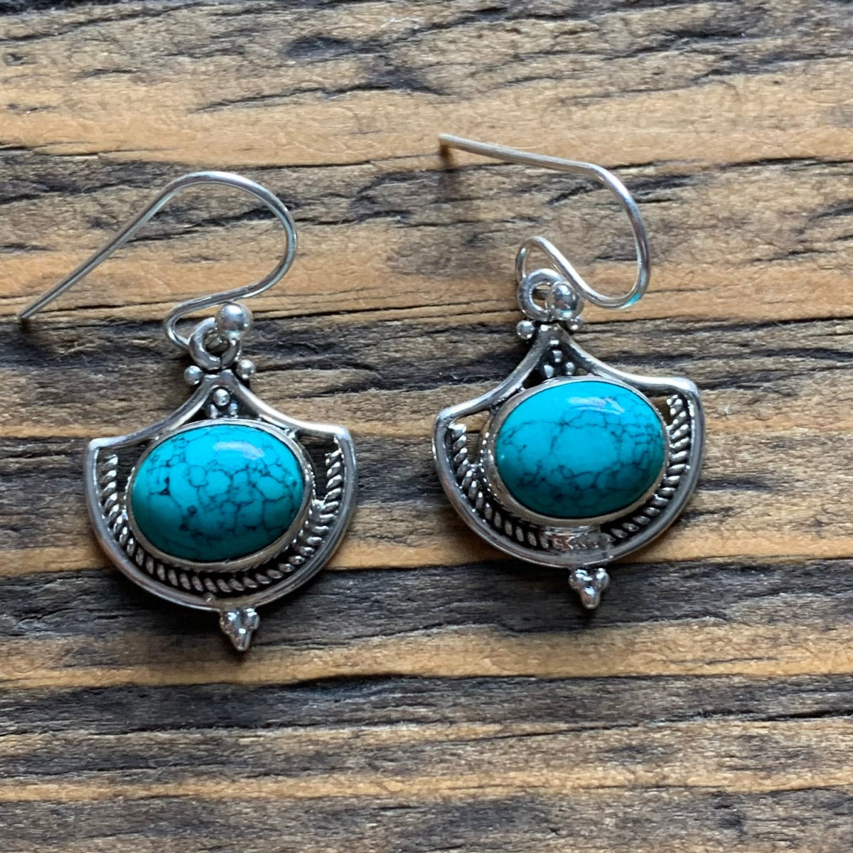 Ornate Turquoise Sterling Silver Drop Earrings by Springwaves