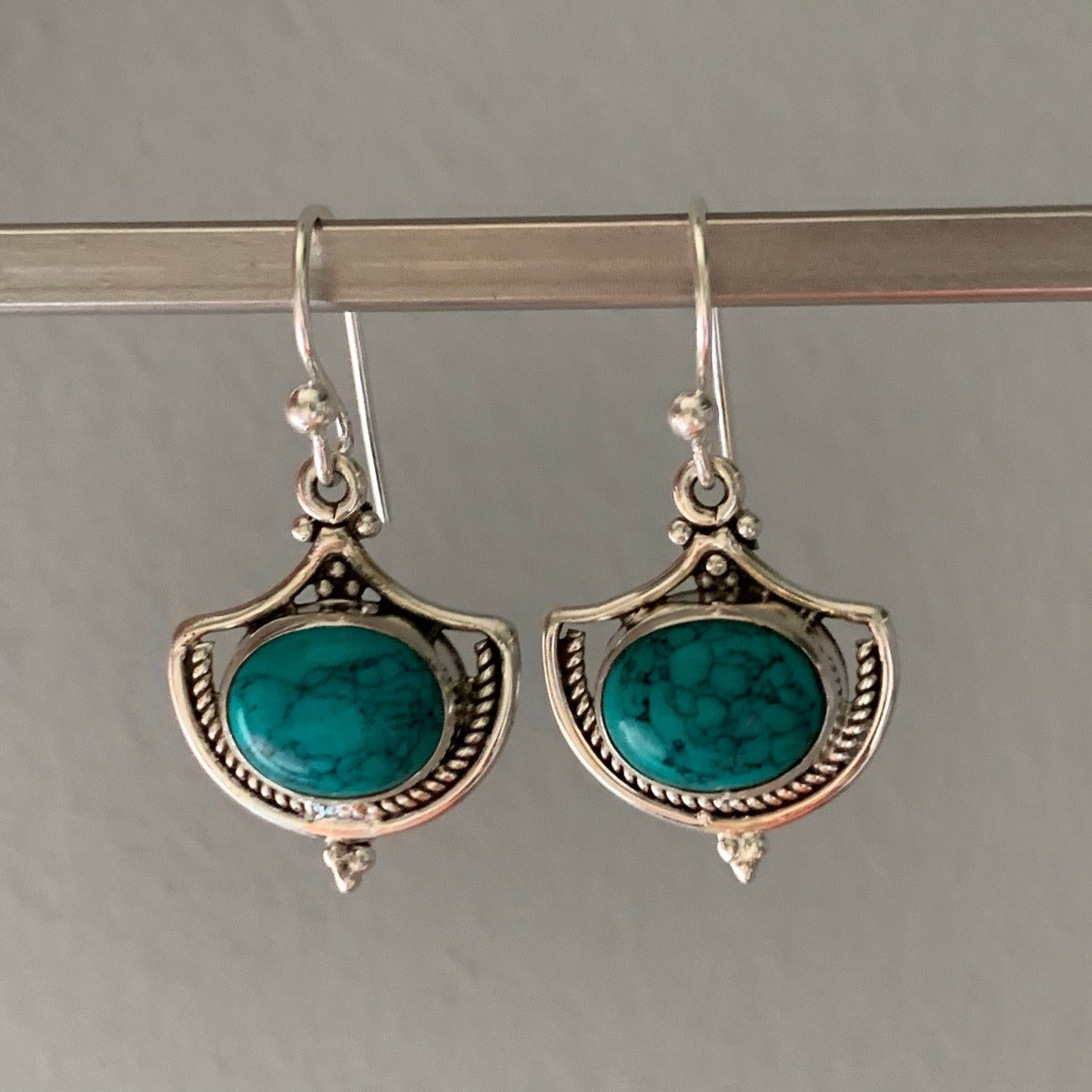 Ornate Turquoise Sterling Silver Drop Earrings by Springwaves