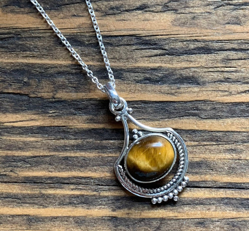 Tiger Eye Vintage Inspired Boho Silver Necklace