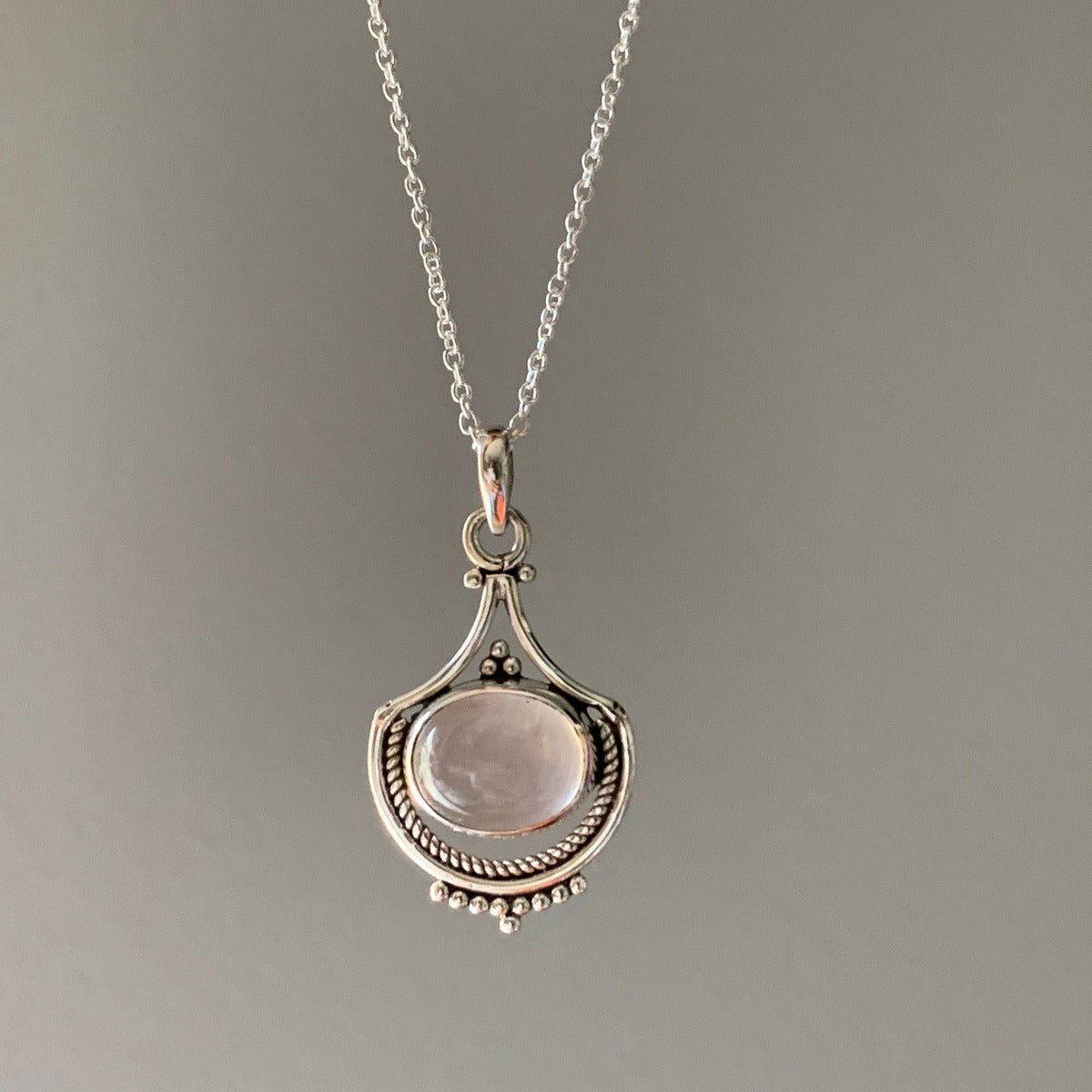 Ornate Rose Quartz Sterling Silver Necklace by Springwaves