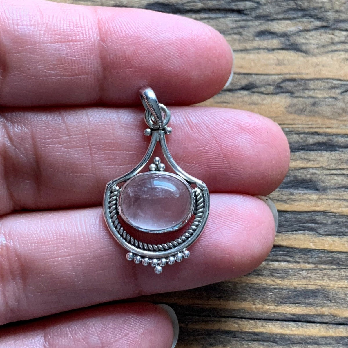 Ornate Rose Quartz Sterling Silver Necklace by Springwaves
