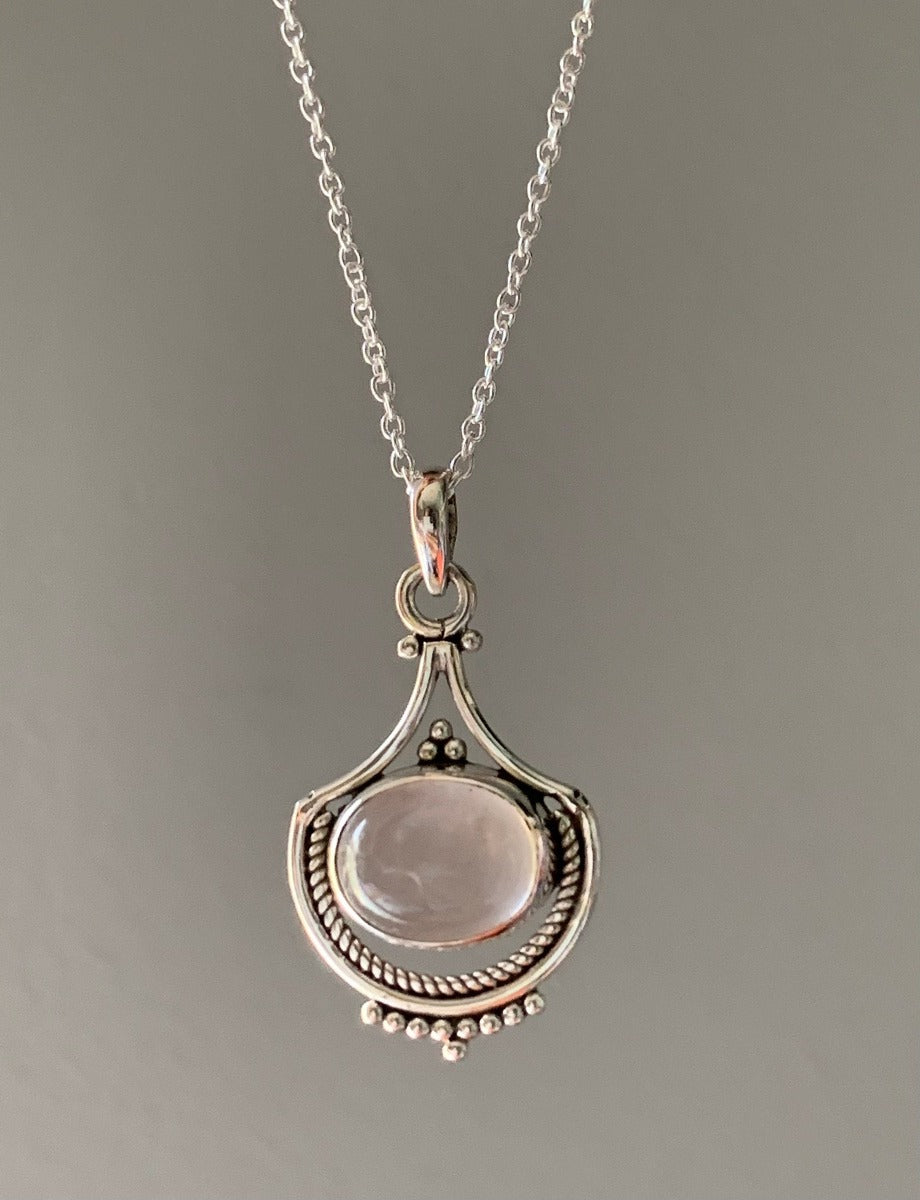 Ornate Rose Quartz Sterling Silver Necklace by Springwaves