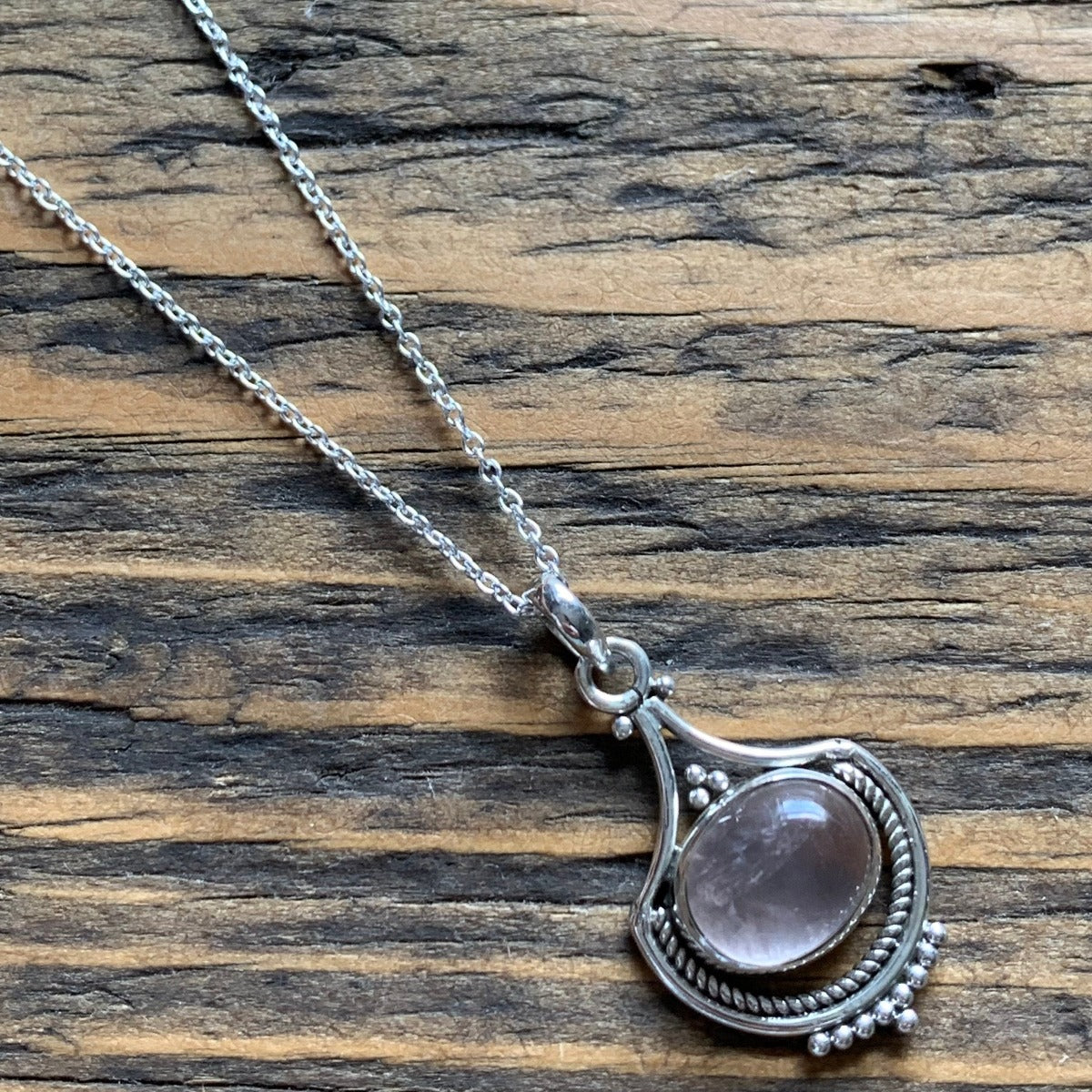 Ornate Rose Quartz Sterling Silver Necklace by Springwaves