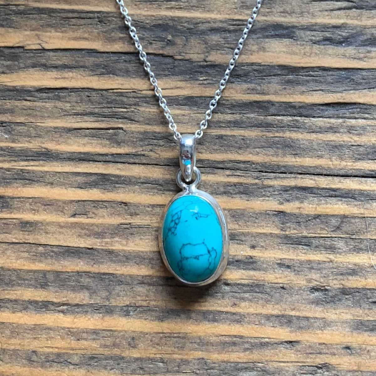 Sterling Silver Classic Oval Turquoise Necklace by Springwaves