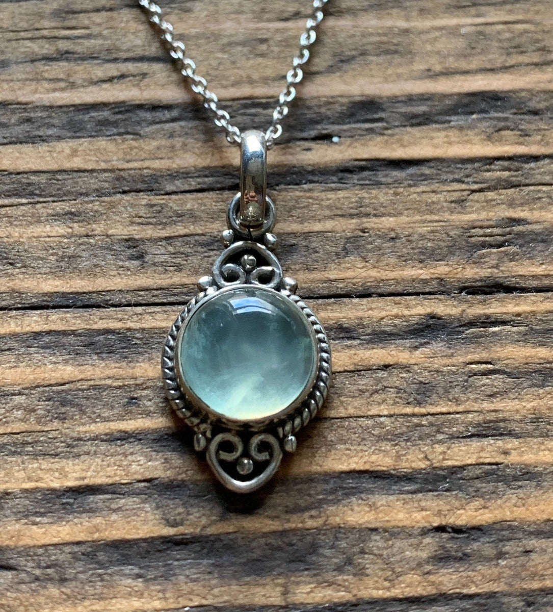 Prehnite Dainty Elegant Flower Pendant Necklace by Springwaves