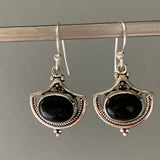Black Onyx Vintage Inspired Sterling Silver Drop Earrings