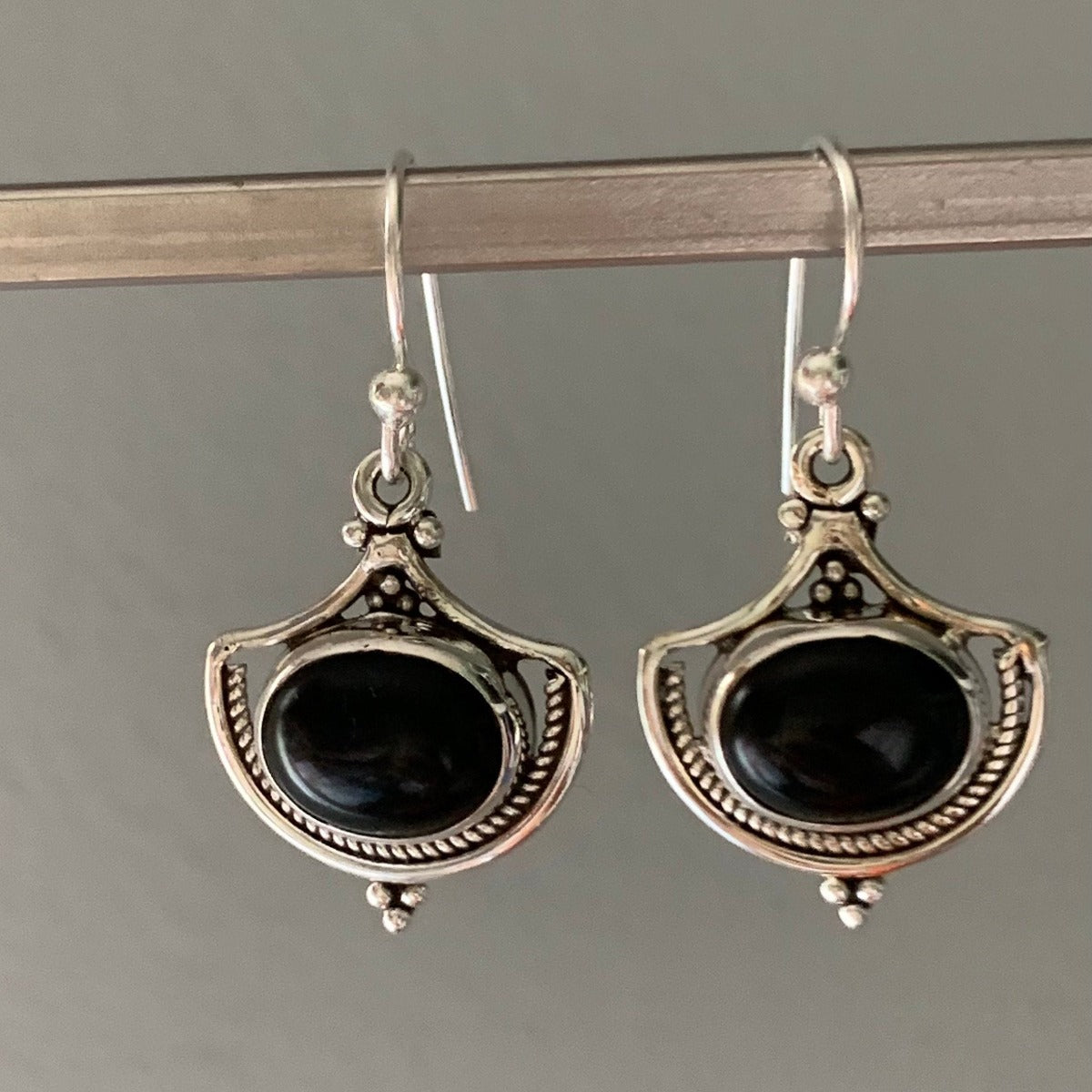Ornate Black Onyx Sterling Silver Drop Earrings by Springwaves