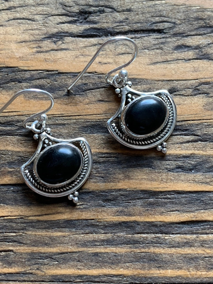 Ornate Black Onyx Sterling Silver Drop Earrings by Springwaves