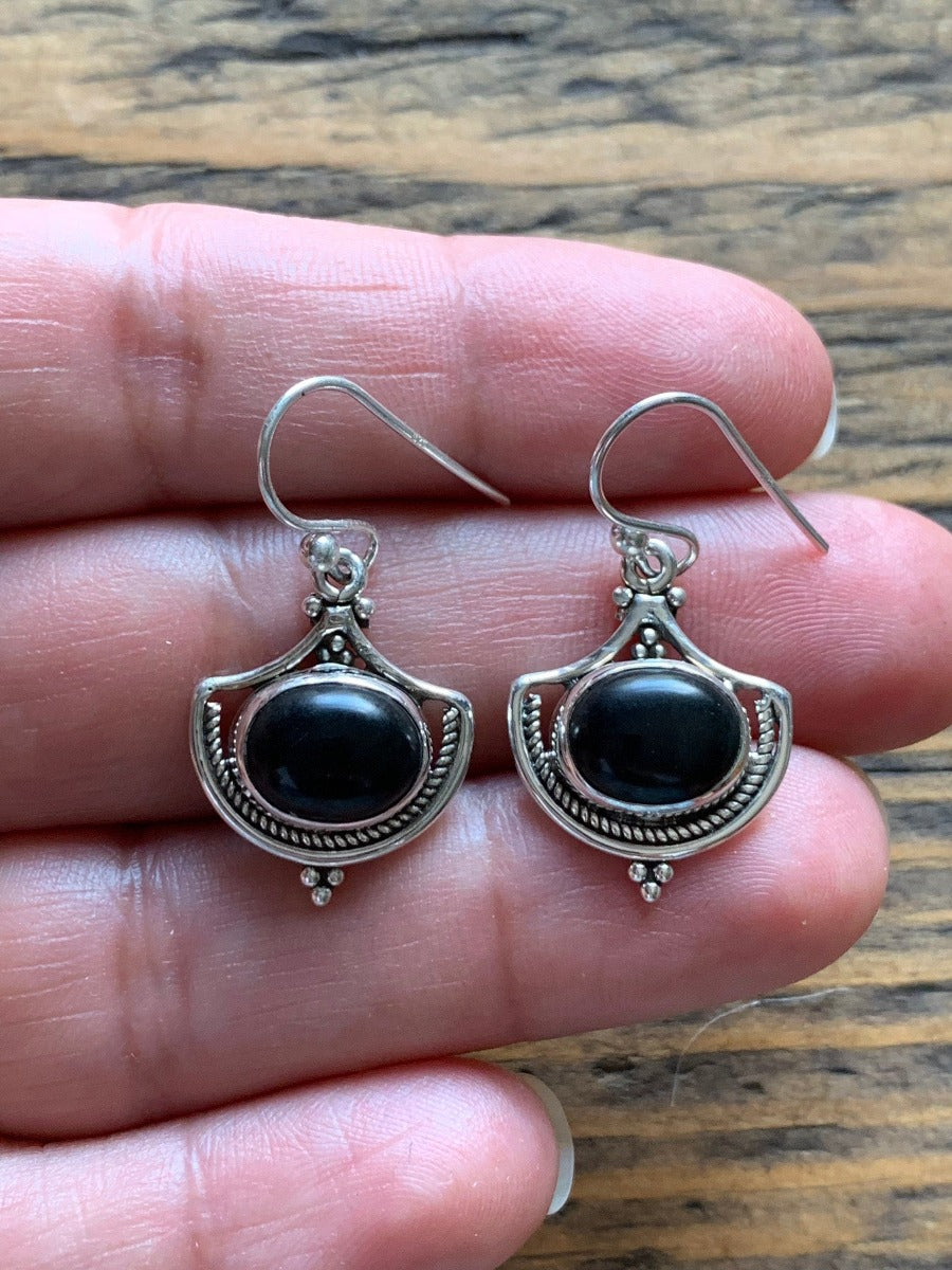 Ornate Black Onyx Sterling Silver Drop Earrings by Springwaves