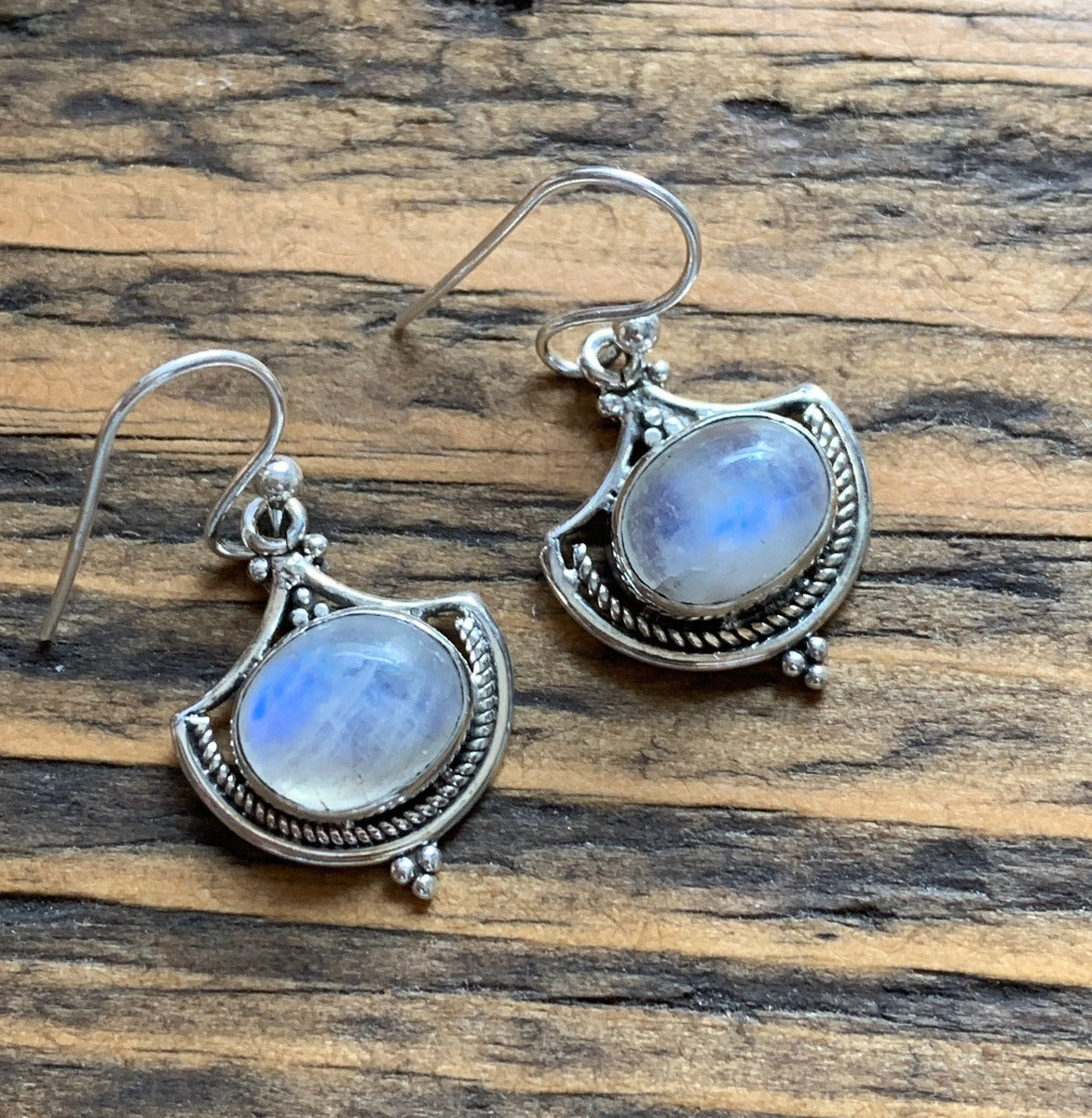 Ornate Moonstone Sterling Silver Drop Earrings by Springwaves