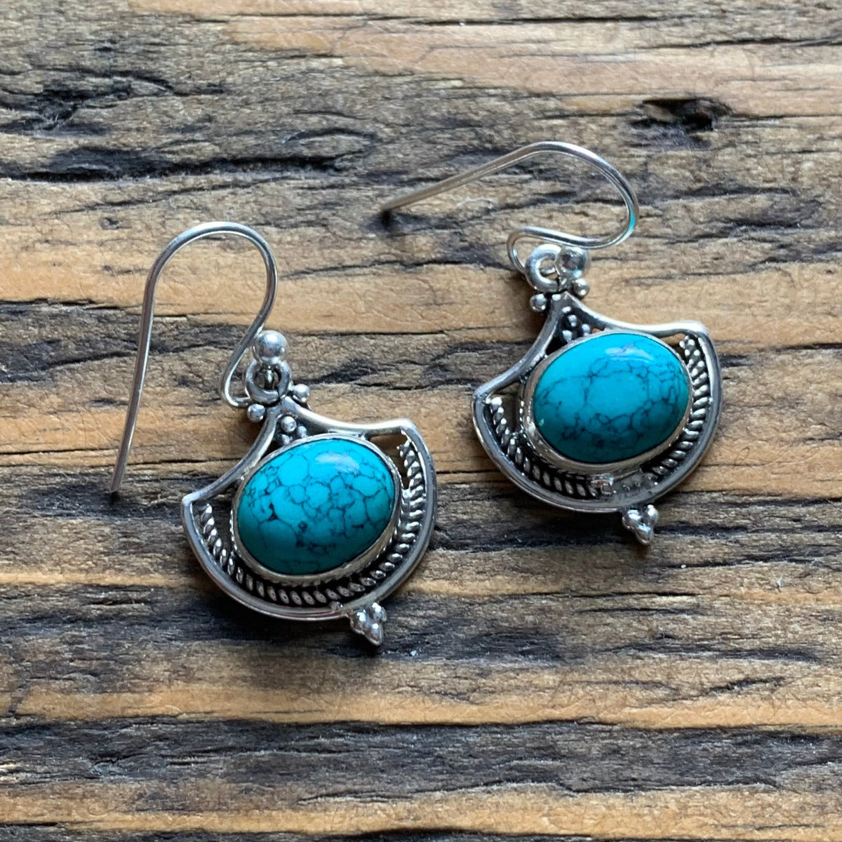 Ornate Turquoise Sterling Silver Drop Earrings by Springwaves