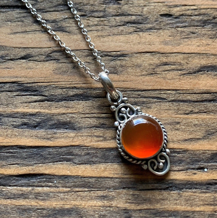 Carnelian Vintage Scroll Pendant Necklace