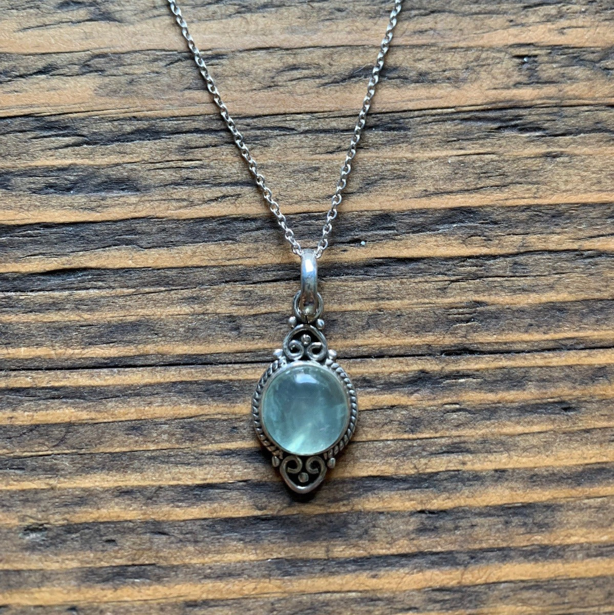 Prehnite Dainty Elegant Flower Pendant Necklace by Springwaves