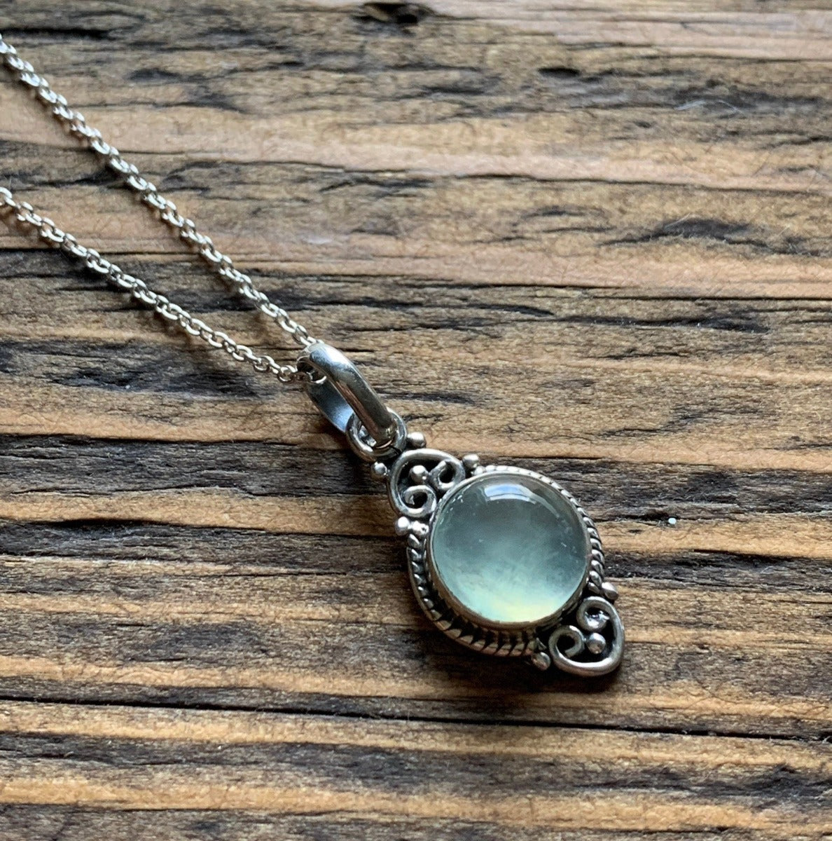 Prehnite Dainty Elegant Flower Pendant Necklace by Springwaves