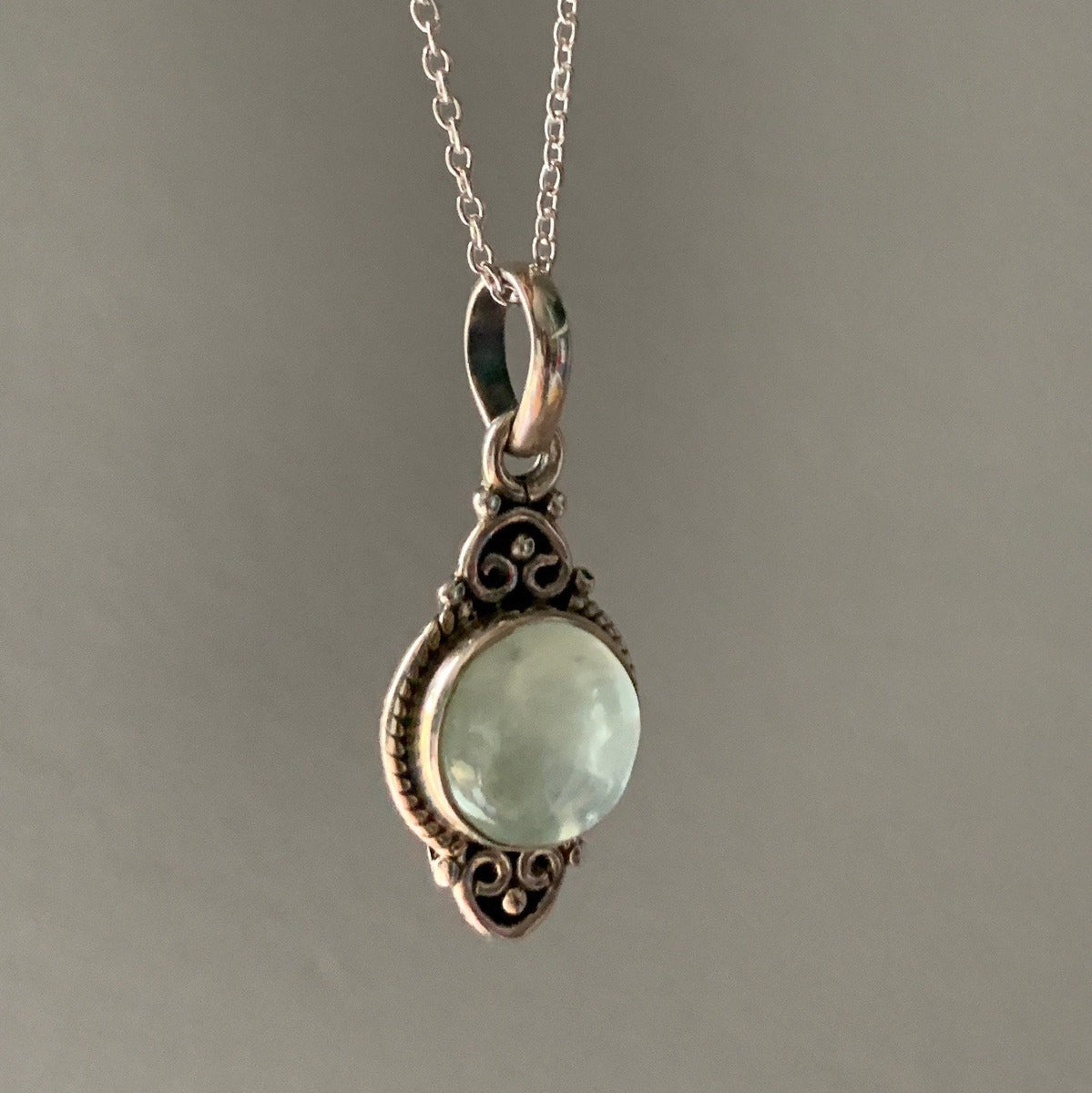 Prehnite Dainty Elegant Flower Pendant Necklace by Springwaves