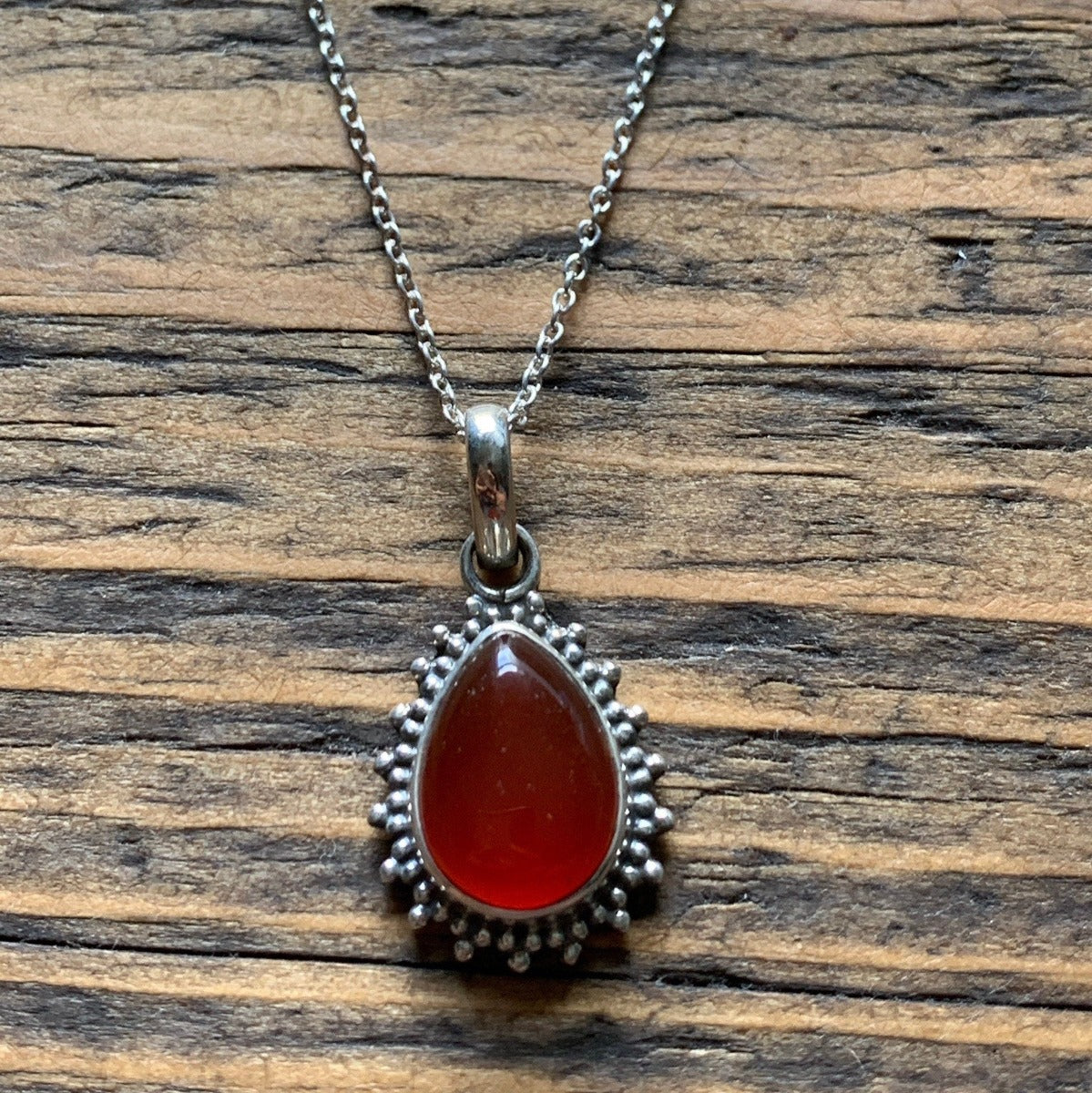 Carnelian Silver Boho Teardrop Necklace by Springwaves