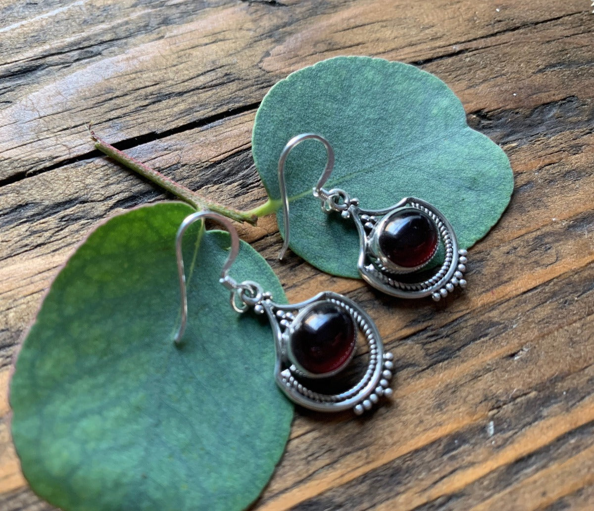 Ornate Garnet Sterling Silver Drop Earrings by Springwaves