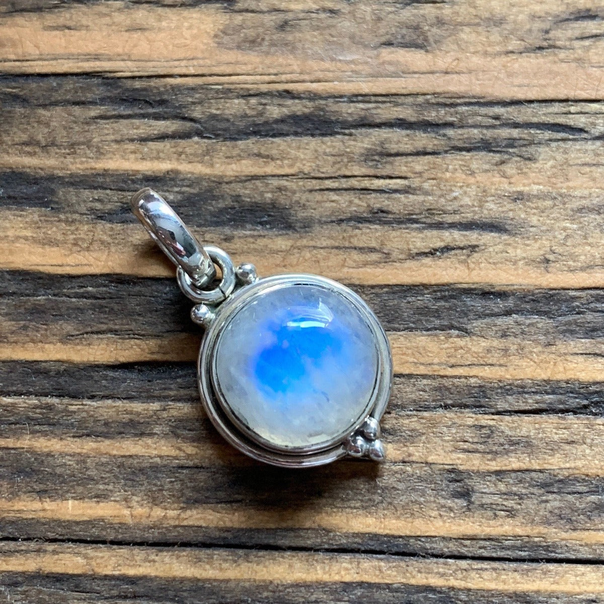 Delicate Round Rainbow Moonstone Silver Necklace by Springwaves