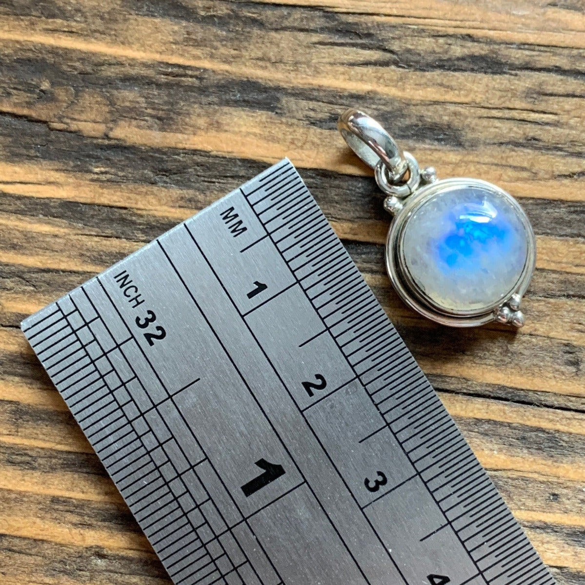 Delicate Round Rainbow Moonstone Silver Necklace by Springwaves