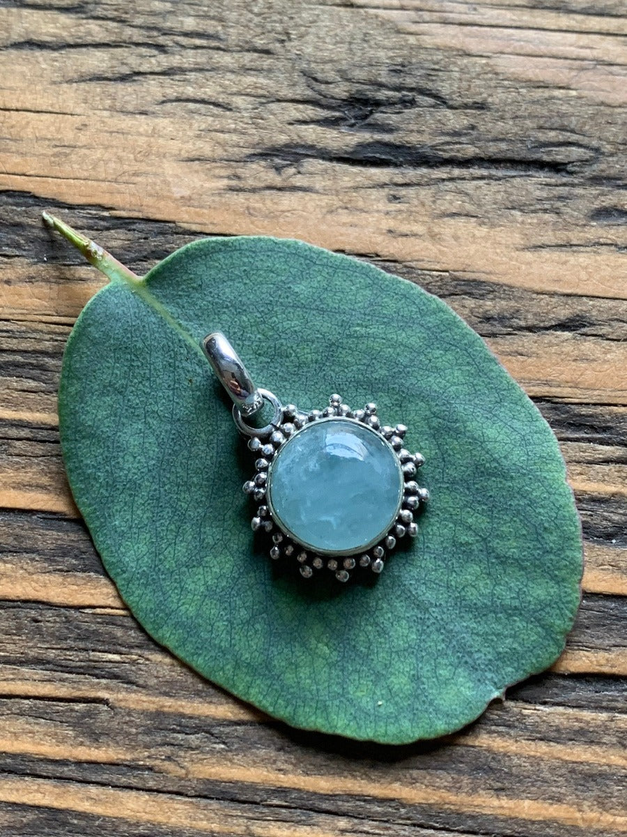 Sterling Silver Sunburst Aquamarine Necklace by Springwaves