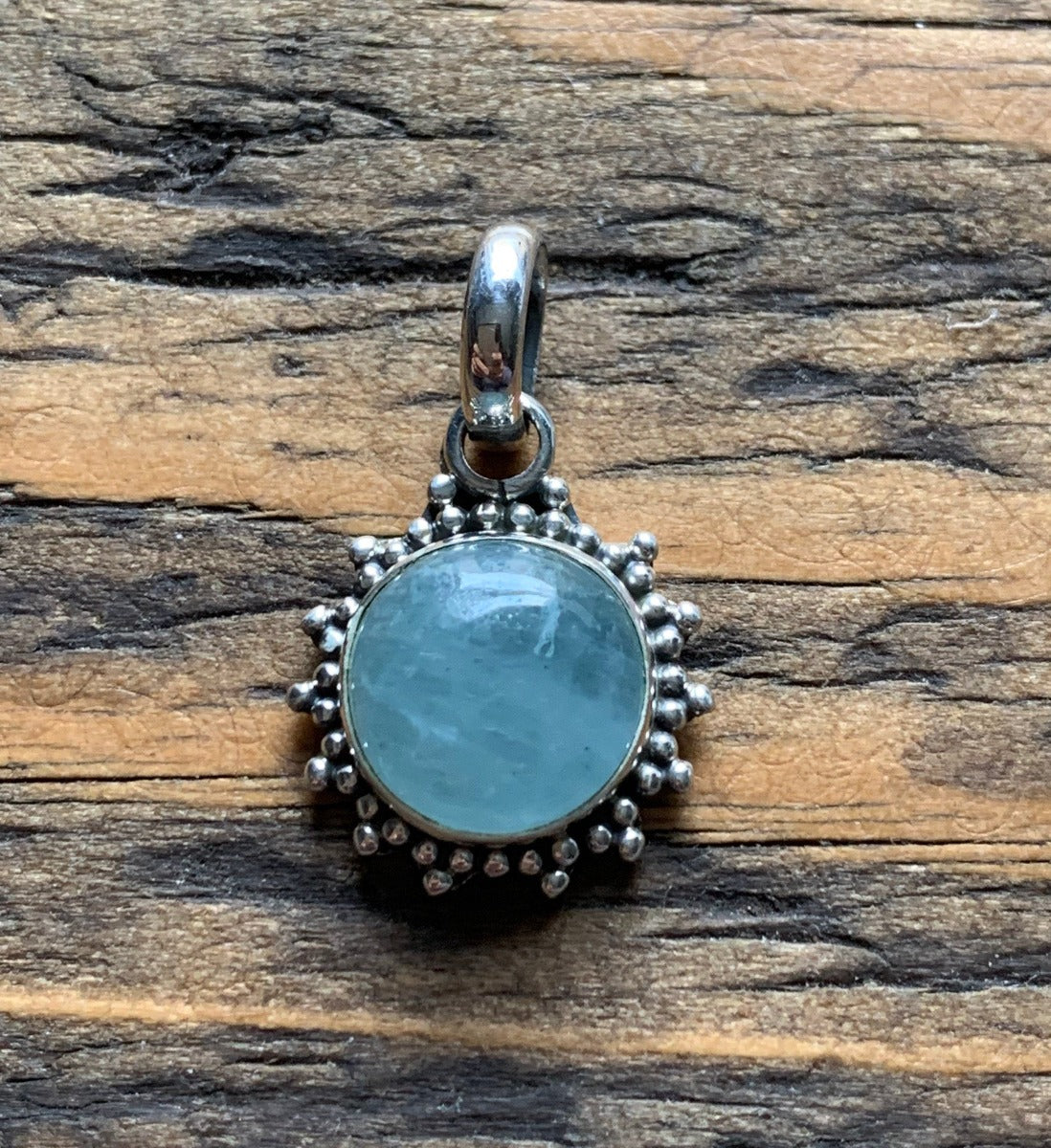 Sterling Silver Sunburst Aquamarine Necklace by Springwaves
