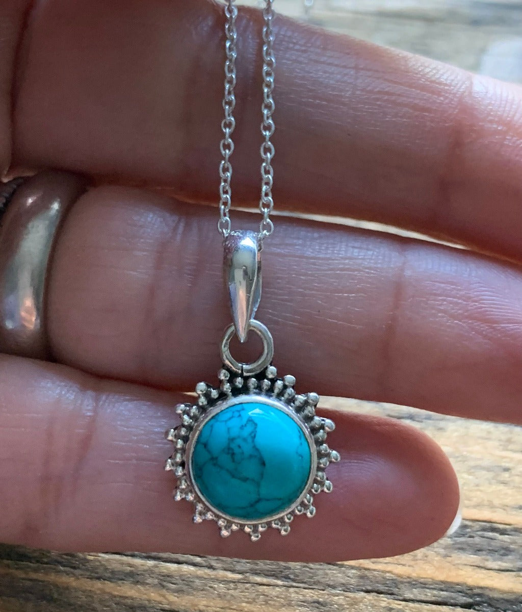 Sterling Silver Sunburst Turquoise Necklace by Springwaves