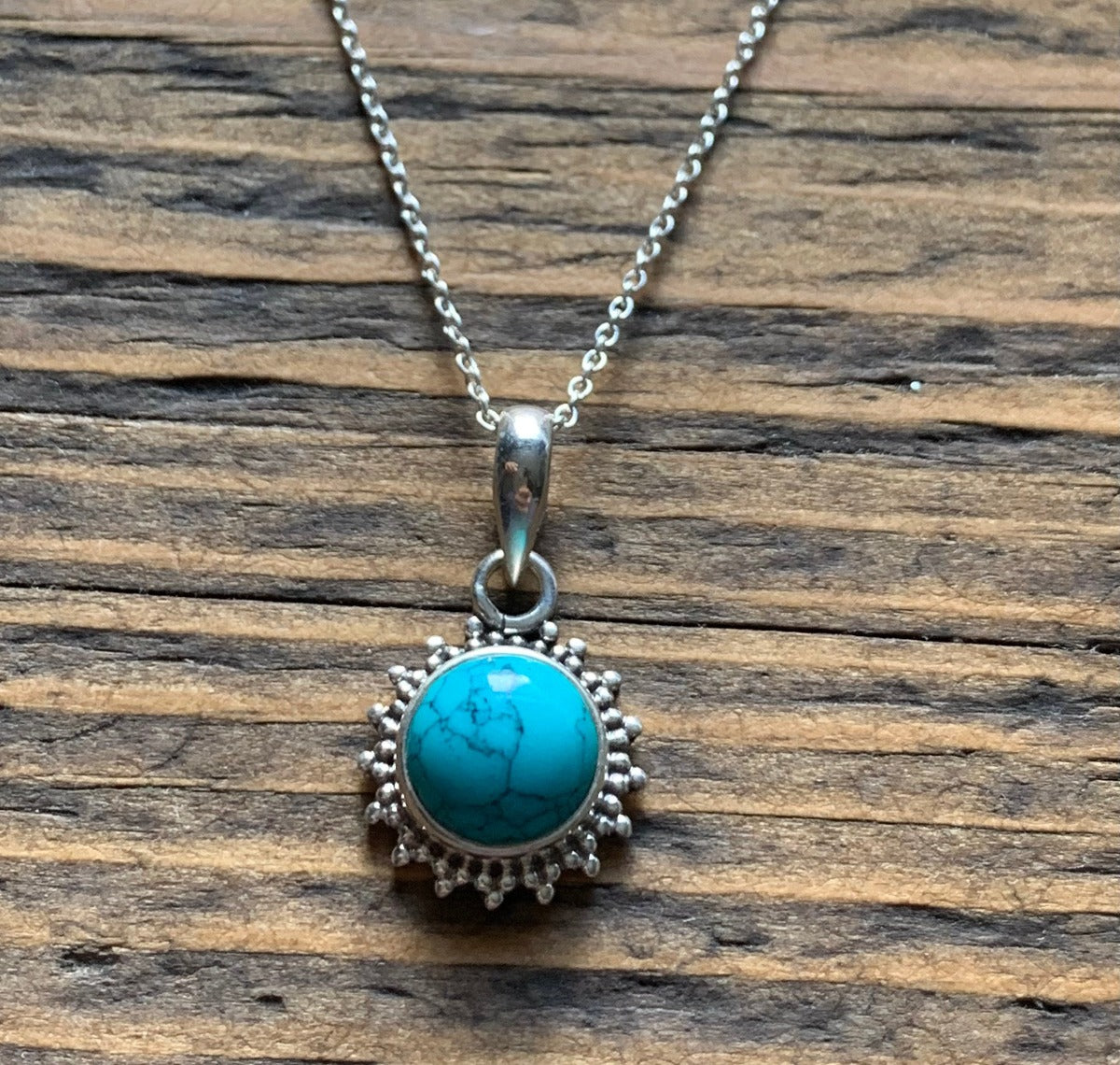 Sterling Silver Sunburst Turquoise Necklace by Springwaves