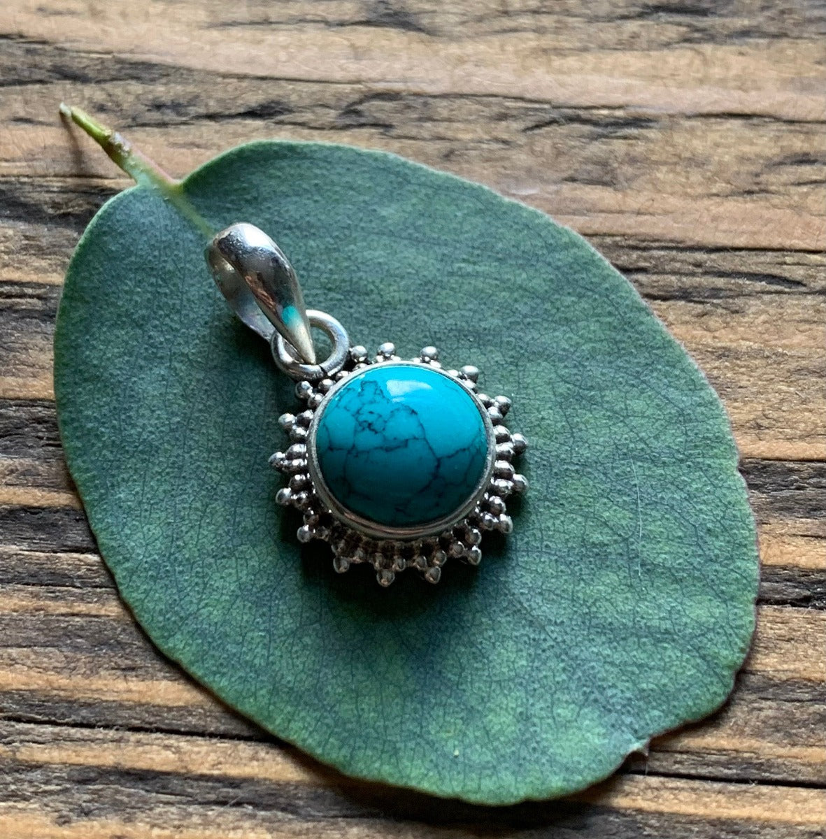 Sterling Silver Sunburst Turquoise Necklace by Springwaves