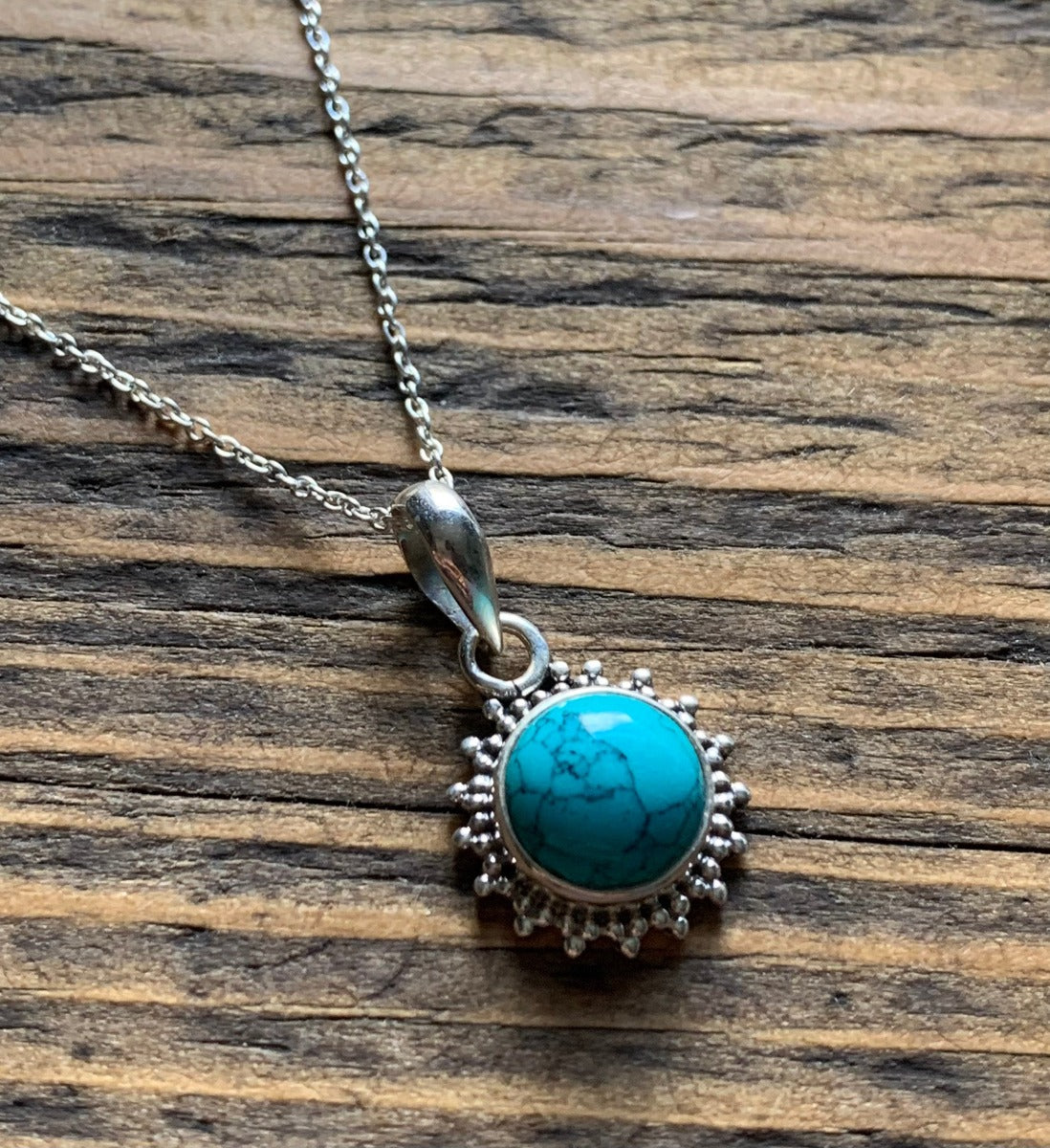 Sterling Silver Sunburst Turquoise Necklace by Springwaves