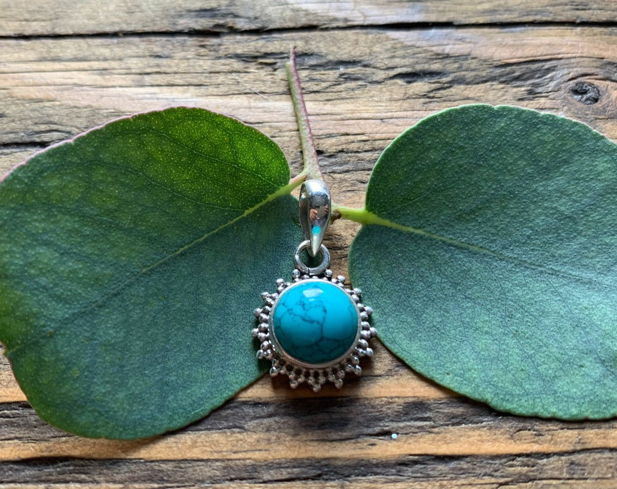 Sterling Silver Sunburst Turquoise Necklace by Springwaves