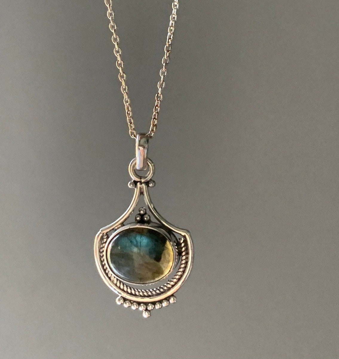 Labradorite Intricate Design Boho Silver Necklace by Springwaves