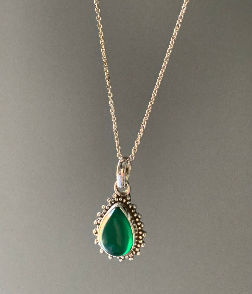 Green Onyx Silver Boho Teardrop Necklace by Springwaves