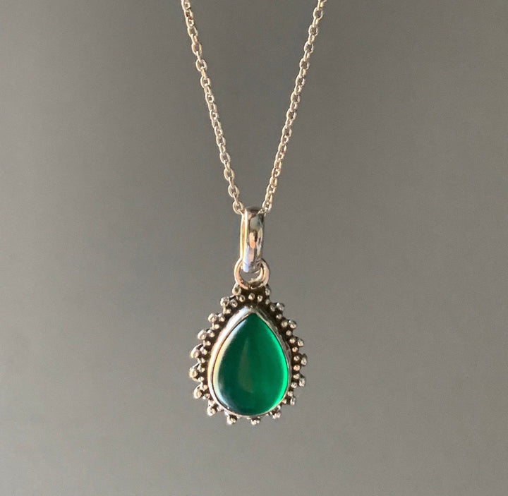 Green Onyx Sunburst Teardrop Necklace