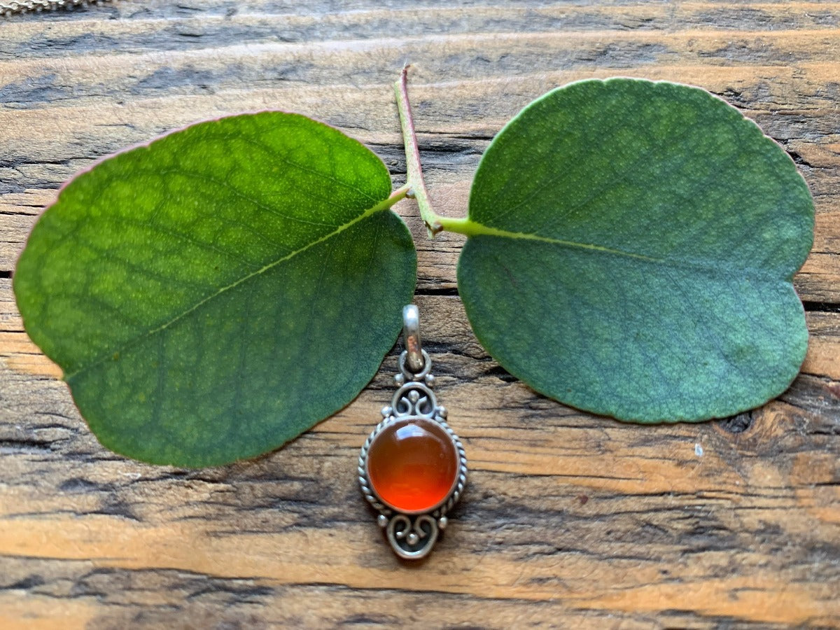 Carnelian Dainty Elegant Flower Pendant Necklace by Springwaves