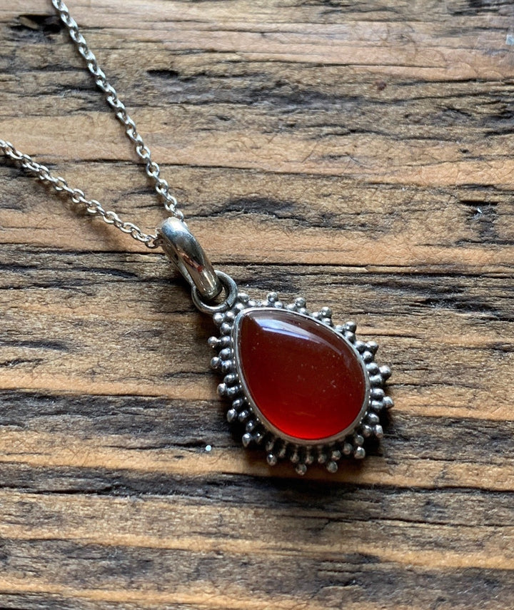 Carnelian Sunburst Teardrop Necklace