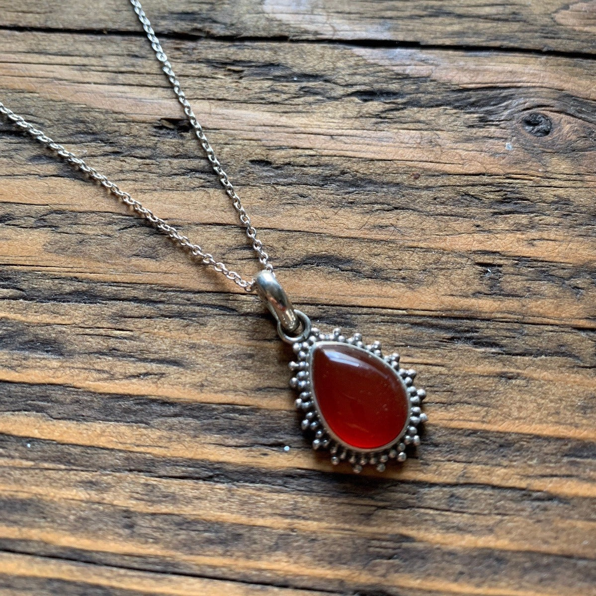Carnelian Silver Boho Teardrop Necklace by Springwaves