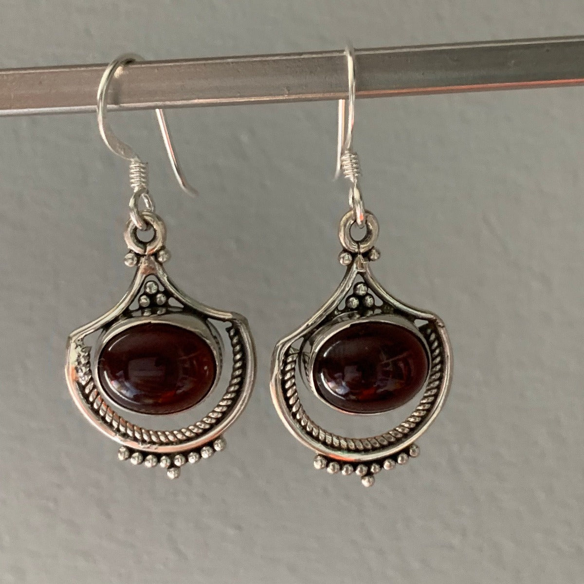 Ornate Garnet Sterling Silver Drop Earrings by Springwaves