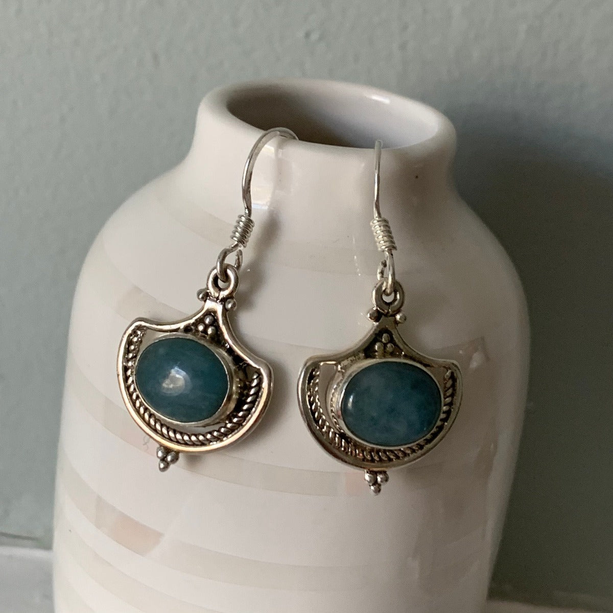 Ornate Aquamarine Sterling Silver Drop Earrings by Springwaves