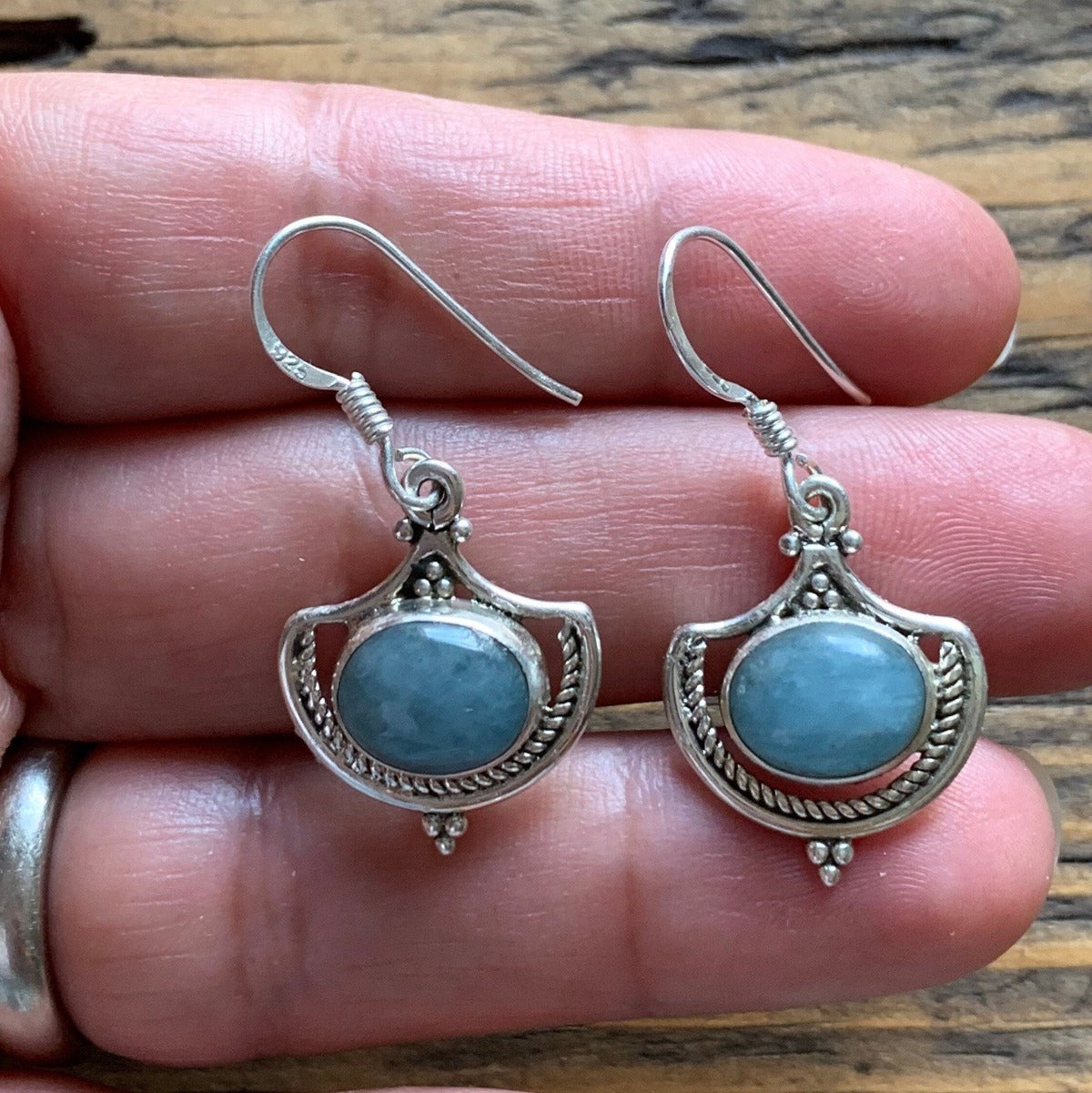 Ornate Aquamarine Sterling Silver Drop Earrings by Springwaves