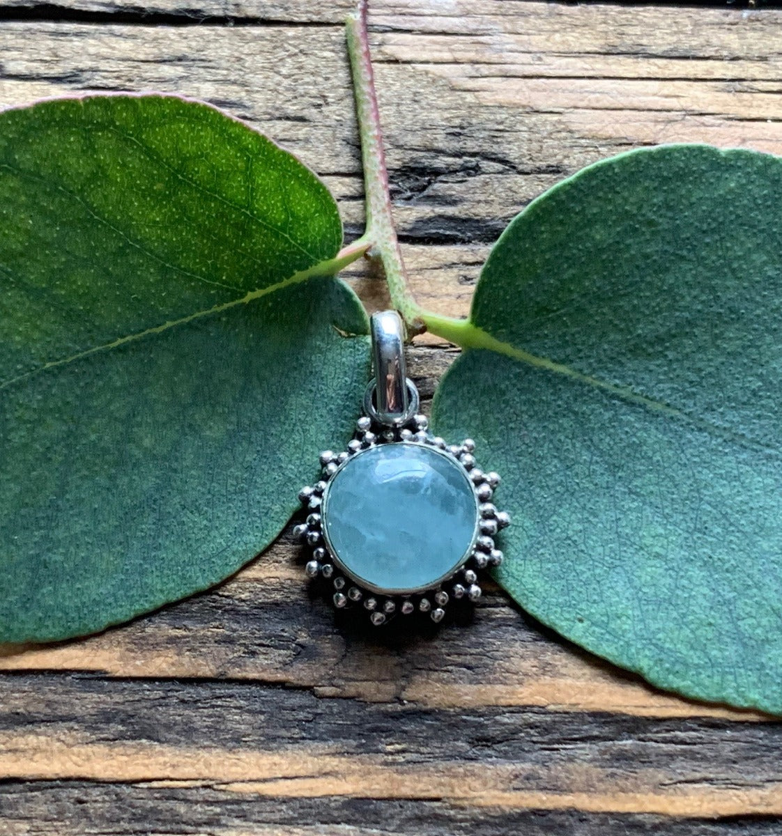 Sterling Silver Sunburst Aquamarine Necklace by Springwaves