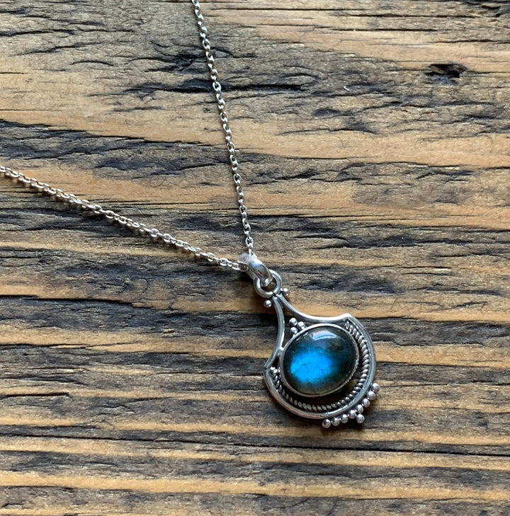 Labradorite Vintage Inspired Boho Silver Necklace